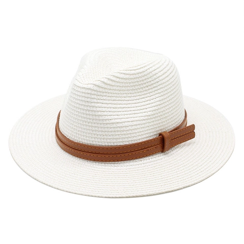 Chapeau de Paille Fedora à Large Bord pour Femmes Hommes Respirant Protection UV Plage Chapeau de Soleil Jazz Style Panama