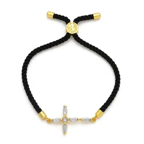 Pulsera de Cobre Ajustable de Moda para Mujer Bañada en Oro con Dijes de Circonia Corazón Ojo Turco Cruz Fleur De Lis