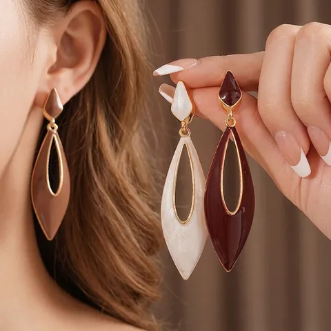 Retro Waterdrop Drop Earrings For Women Vintage French Enamel Alloy Geometric With Silver Earring Post Elegant Jewelry