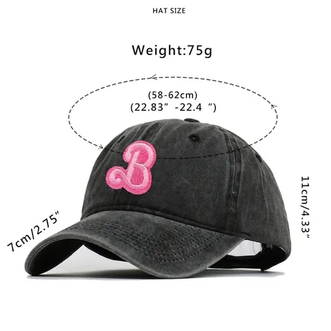 Vintage Washed Cotton Baseball Cap Distressed Peaked Hat With Letter B Embroidery Adjustable Buckle For Outdoor Casual