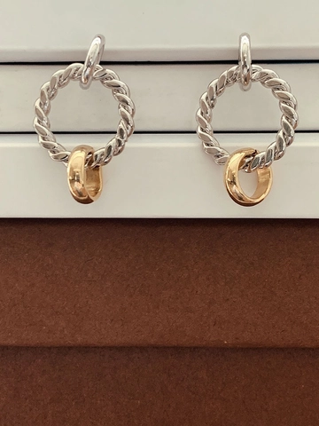 S925 Sterling Silver Twist Intertwined Circle Hoop Earrings For Women Minimalist Gold Silver Two Tone Geometric Jewelry