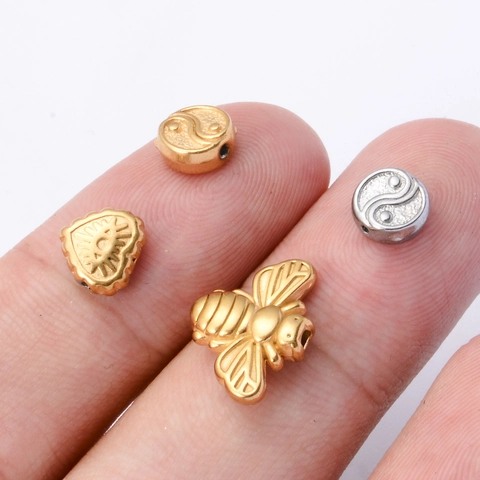 Stainless Steel Spacer Beads Butterfly Bee Heart Cat Skull Evil Eye DIY Jewelry Making Accessories For Bracelets Necklaces