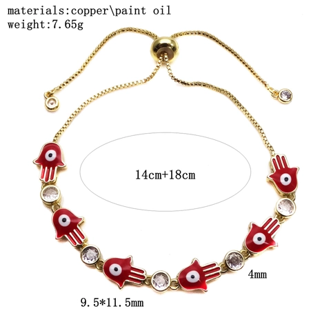 Hamsa Hand Evil Eye Adjustable Bracelet Brass Colorful Enamel Zircon Ethnic Hip Hop Jewelry For Women Men