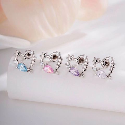 Pendiente De Cartílago De Corazón Joyería De Piercing Cobre Con Circonita Cúbica Gota Diseño Estrella Luna Para Mujer
