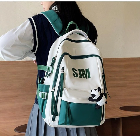 Mode Rugzak Nylon Contrastkleur Grote Capaciteit Retro Stijl Schooltas Voor Studenten