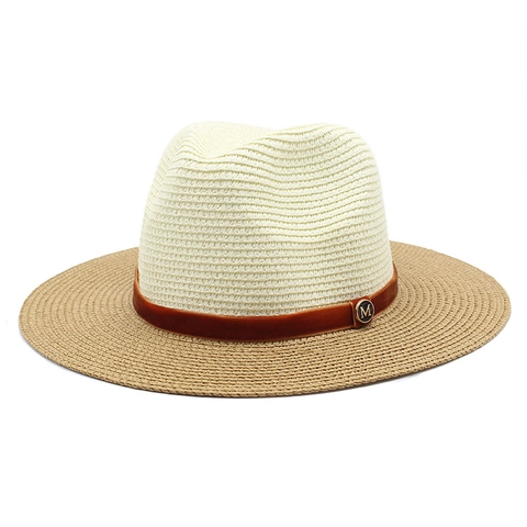 Kontrastfarbener Fedora Strohhut Panama Sonnenschutz Atmungsaktiv Strand Sommer Urlaub Jazz Kappe Damen