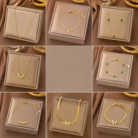 Roestvrijstalen Ketting En Armband 18K Verguld Hart Kunstparel Edelsteen Zirkonia Elegant Mode Accessoire Voor Dames