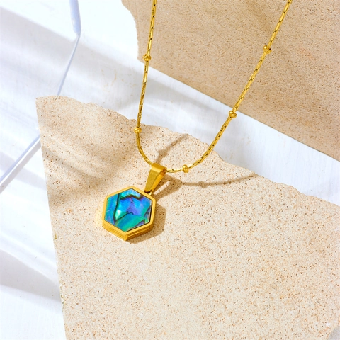Geometrische Zeshoek Hanger Ketting Roestvrij Staal Abalone Schelp Inleg Goud Sleutelbeen Ketting Sieraden Vrouwen