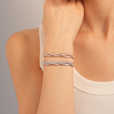 Pulsera Ajustable De Cobre Con Diseño Cruzado Trenzado Y Circonita De Corte Baguette Joyería De Moda Elegante Para Mujer