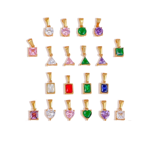 Vintage Stainless Steel Geometric Zirconia Pendant Multicolor Heart Square Round Triangle Charm For DIY Jewelry Making Pendants Accessory