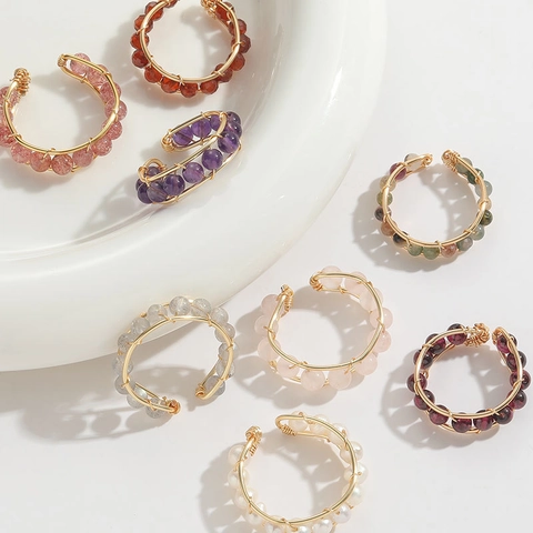 Anelli In Pietra Naturale Avvolti In Filo Fatti A Mano Per Donna Rame Placcato Oro Gioielli Bohemian Regolabili Stile Minimalista
