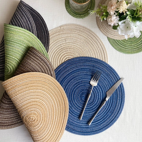 Woven Placemat Polyester Heat Resistant Round And Oval Nordic Style Table Decor Coaster Mat