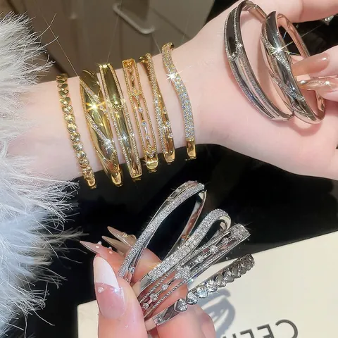 Elegante Hartring Armband Voor Dames Verguld Koper Met Pavé Zirkoon Luxe Minimalistische Stijl Sieraden