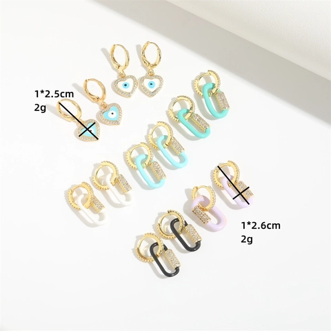 Vintage Copper Heart Evil Eye Drop Earrings For Women Gold Plated Zirconia Enamel Colorful Hoop Earrings Fashion Jewelry Gift