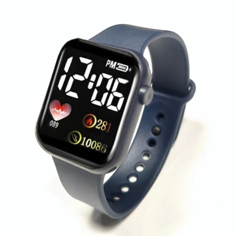 LED Digital Watch Silicone Strap Heart Rate Step Counter Square Electronic Timepiece For Kids Students Couples