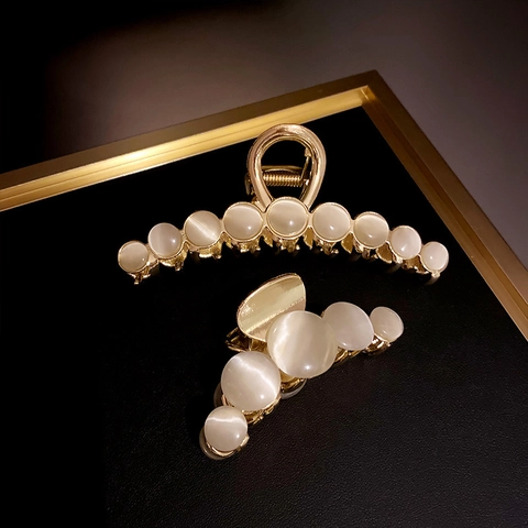 Pinza Para El Cabello Elegante De Aleación Metal Con Ojo De Gato Artificial Y Perlas Artificiales Agarre Fuerte Accesorio De Peinado Vintage Para Mujeres