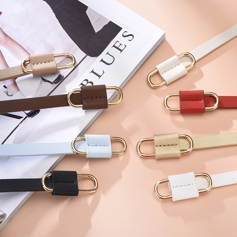 Cintura Sottile Da Donna Pelle PU Fibbia Dorata In Lega Versatile Semplice Accessorio Decorativo Di Moda Per Abito Completo