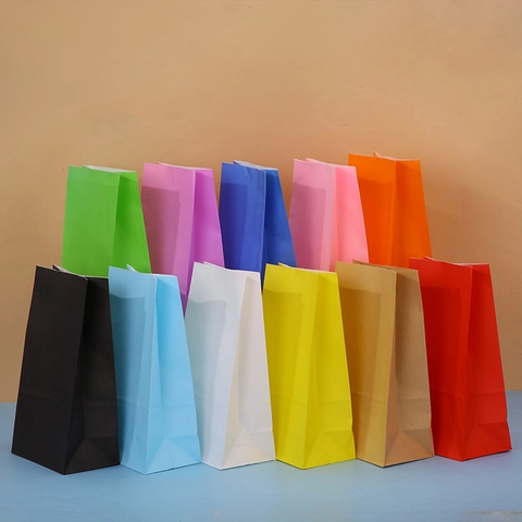 Solid Color Kraft Paper Gift Bags Standing Rectangular Treat Packaging For Party Birthday Wedding Celebration Colorful