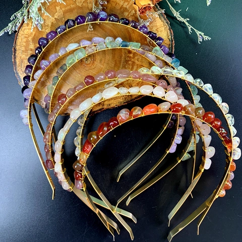 Natural Crystal Stone Crown Headband Gold Wire Wrapped Amethyst Rose Quartz Bridal Hair Accessory Bohemian Style For Women