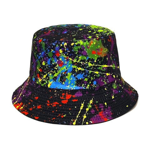 Paint Splatter Bucket Hat Double Sided Wearable Graffiti Print Polyester Streetwear Sun Protection Outdoor Retro