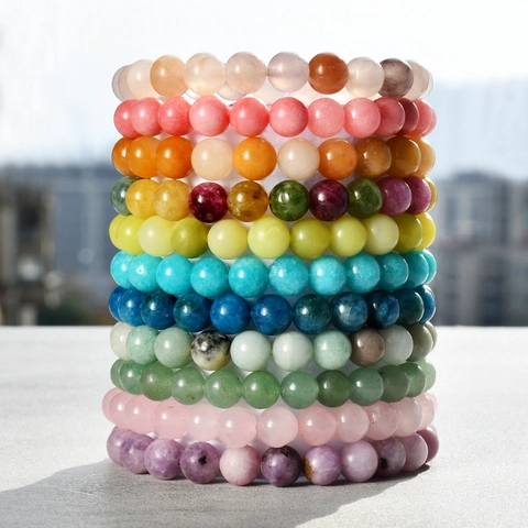 Braccialetto Minimalista in Pietra Naturale e Cristallo Perline per Donna Uomo 8mm Perle Tonde Ametista Agata Bracciale Elastico Gioielli Regalo