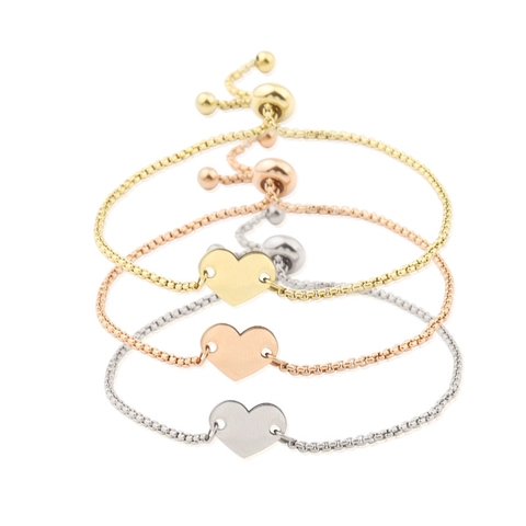 Minimalist Heart Pendant Adjustable Bracelet Stainless Steel Box Chain Bolo Clasp Jewelry Gift For Women Girls