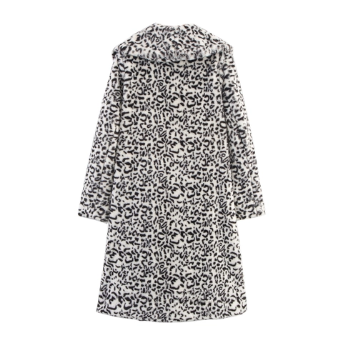 Dames Luipaardprint Faux Bontjas Halflang Revers Lange Mouwen Warme Winterjas Bovenkleding