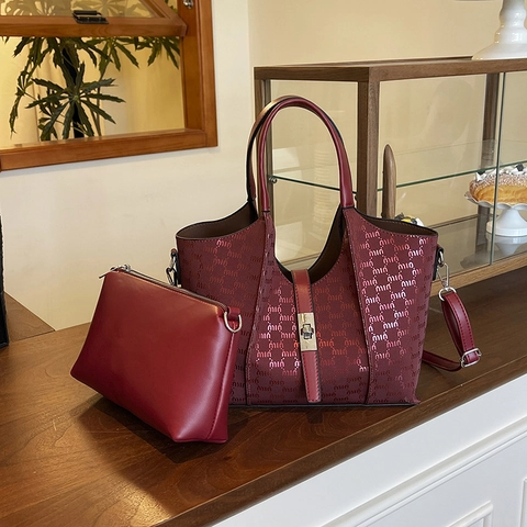 Damen Handtasche Aus PU Leder Tote Mit Monogramm Print Große Kapazität Schultertasche Und Passende Kleine Tasche