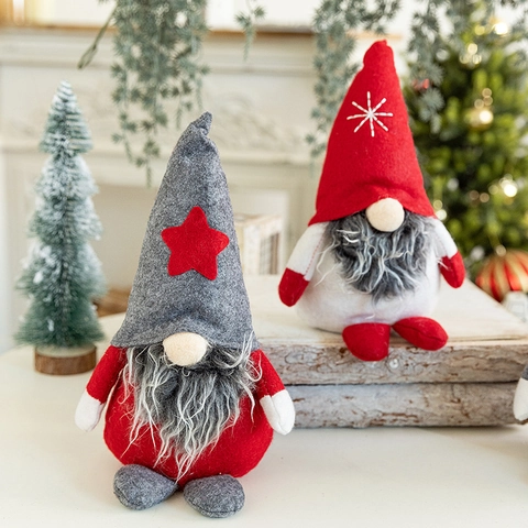 Christmas Gnome Tomte Plush Doll Faceless Long Beard Ornaments Handmade Nordic Style Felt Fabric Desktop Home Decor Holiday