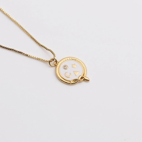 Collier Pendentif Serpent Cuivre Émail Blanc Zircon Lune Étoile Bijoux Plaqué Or Accessoire