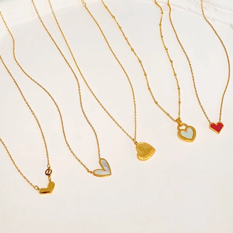 Herz Anhänger Halskette Edelstahl Vergoldet Muschel Emaille Minimalistisch Zierlich Schlüsselbein Kette Schmuck Für Damen
