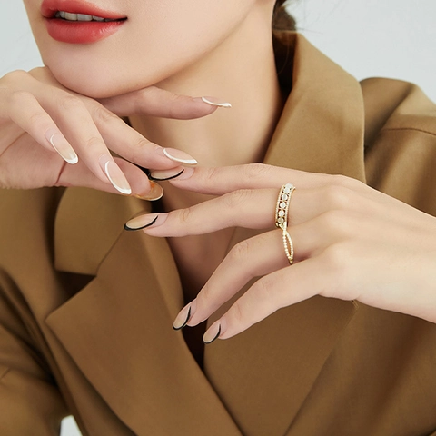 Koperen Ring Kunstparel Kattenoog Zirkoon Verstelbaar Open Ontwerp Mode-Sieraden Dames