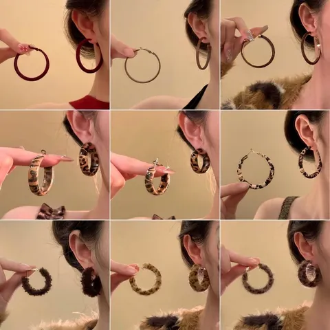 Orecchini A Cerchio Vintage Stile Maillard Con 925 Sterling Silver Earring Post Stampa Leopardata Pelle Resina Gioielli Donna