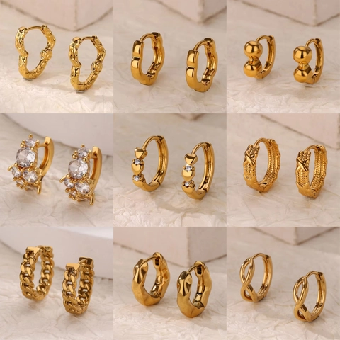Pendientes Huggie Hoop Cobre Chapado En Oro Plata Corazón Texturizado Estilo Minimalista Vintage Mujeres Zirconia