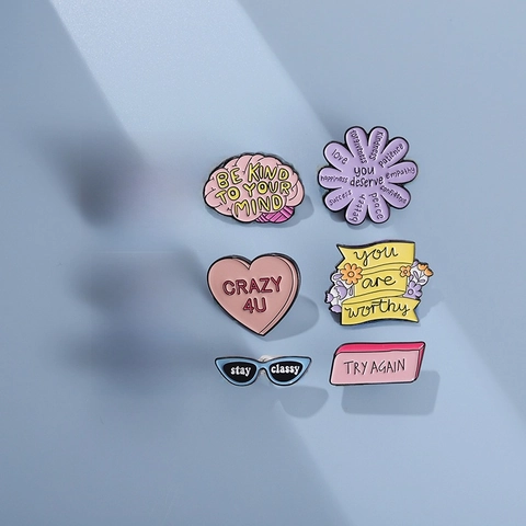Motivational Enamel Pin Alloy Badge With Inspirational Quote Heart Brain Shape Fashion Decorative Lapel Brooch Jewelry