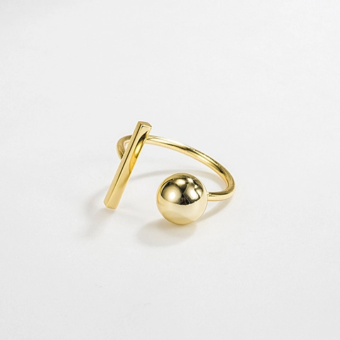 Anillo Abierto de Plata de Ley 925 Minimalista para Mujer Anillo Ajustable Geométrico con Cuenta y Barra Joyería Chapada en Oro Regalo
