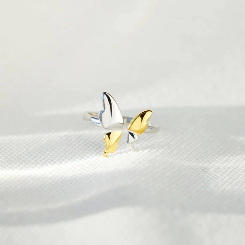925 Sterling Silver Flying Butterfly Ring Two-Tone Gold Silver Plated Adjustable Open Ring Fashion Jewelry For Women Gift
