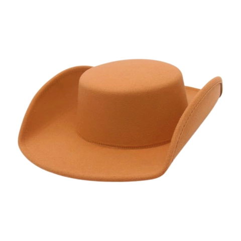 Western Cowboy Hat Flat Top Wide Curled Brim Felt Vintage British Style Solid Color Fashion Accessory