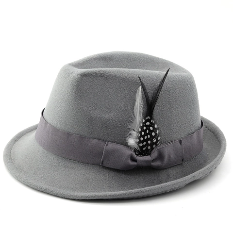 Vintage Fedora Hat Polyester Felt Style With Feather Decoration And Grosgrain Ribbon Bow For Men Women Autumn Winter