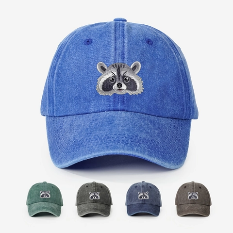 Casquette De Baseball Broderie Raton Laveur Coton Lavé Ajustable Rétro Vintage Protection Solaire Chapeau Papa Hommes Femmes