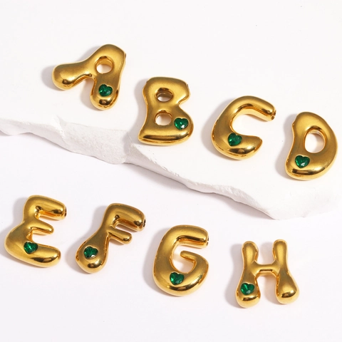 Pendente Lettera Iniziale Bolla In Acciaio Inossidabile Placcato Oro Ciondolo Con Gemma Cuore Verde Per Gioielli DIY