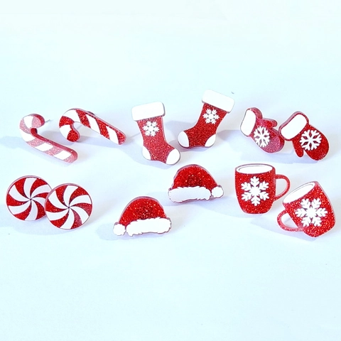 Christmas Theme Stud Earrings Acrylic Glitter Holiday Accessories Festive Women