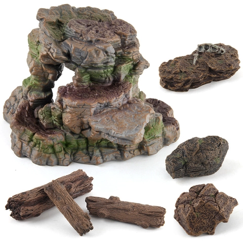 Adornos De Modelo De Escena De Roca Y Tocón De Árbol De Simulación Realista Hábitat De Dinosaurio Decoración De Micro Paisaje Plástico