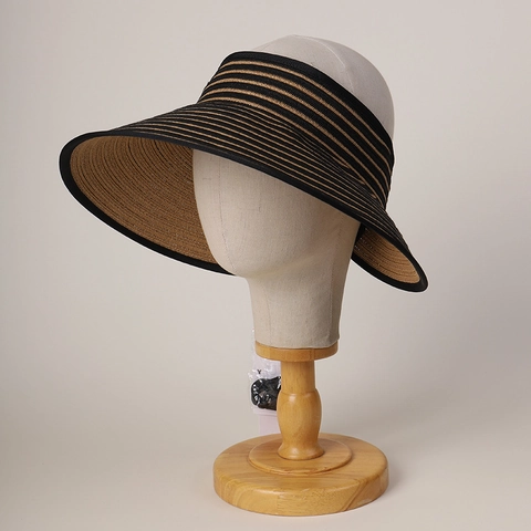 Striped Straw Sun Visor Hat For Women Kids UV Protection Foldable Wide Brim Rollable Adjustable Summer Beach Outdoor