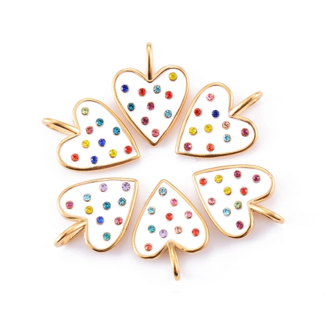 Pendente Cuore Acciaio Inossidabile Smalto Gocciolamento Olio Colorato Zircone Micro Pave DIY Creazione Gioielli Accessorio