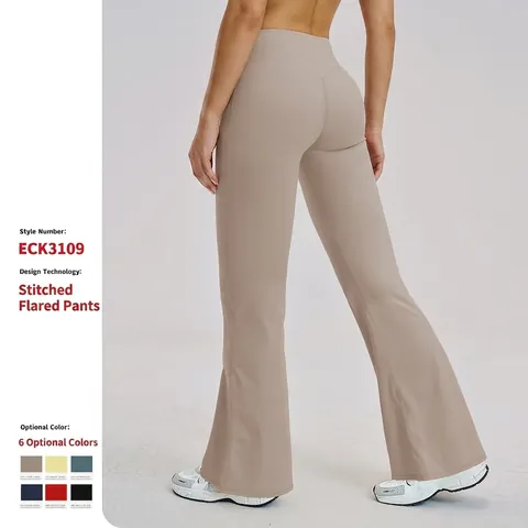 High Waist Schlaghose Yoga Hose Bauchkontrolle Po Lifting Atmungsaktiv Slim Fit Bootcut Workout Leggings Damen