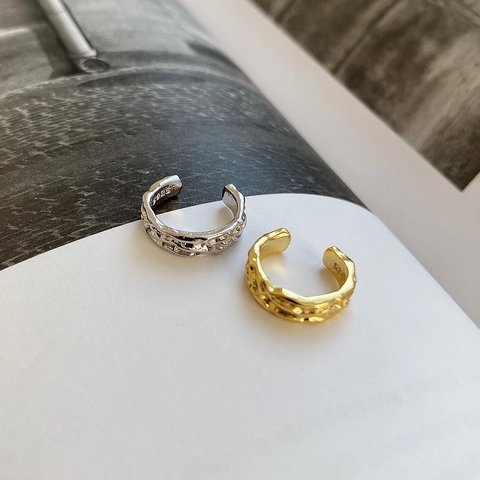 Irregular Lava Texture Ear Cuff 925 Sterling Silver Hammered Open Hoop Minimalist Jewelry For Women Modern Industrial