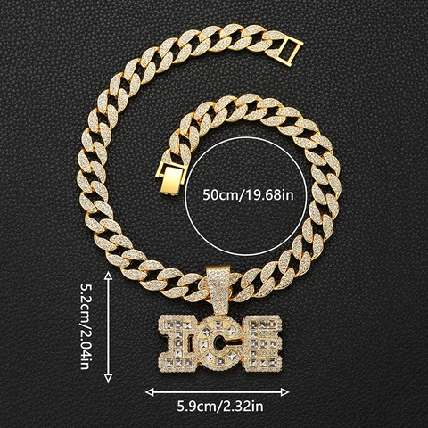 Hip Hop Iced Out ICE Buchstabe Anhänger Halskette Für Herren Damen Legierung Strass Panzerkette Bling Street Schmuck
