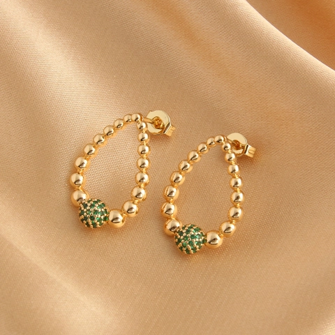 Beaded Waterdrop Earrings Gold Plated Copper Green Cubic Zirconia Pear Shaped Vintage Fashion Jewelry For Women