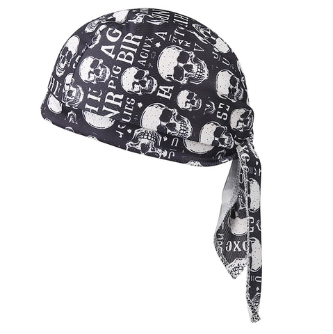 Outdoor Sports Pirate Hat Quick-Dry Breathable Polyester Durag Headwrap Adjustable Skull Print For Men Women